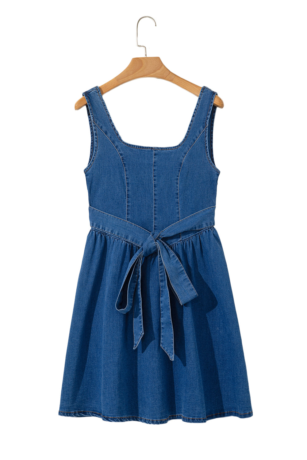 Square Neck Bowknot A-line Sleeveless Denim Dress
