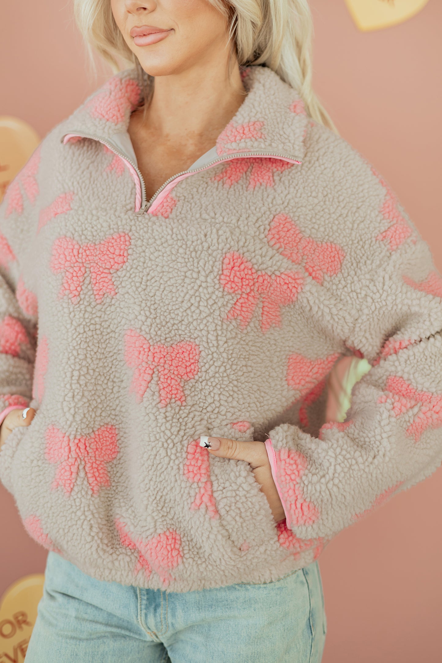 Sherpa Quarter Zip Drop Shoulder Baggy Sweatshirt