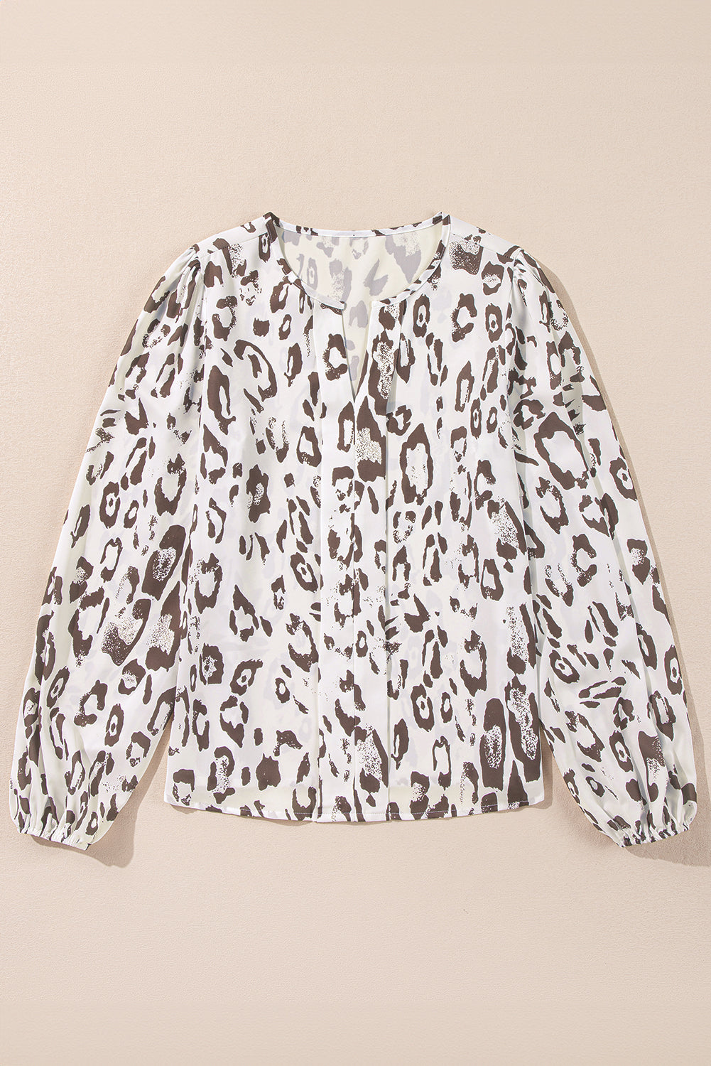 Leopard Print Split Neck Balloon Sleeve Blouse