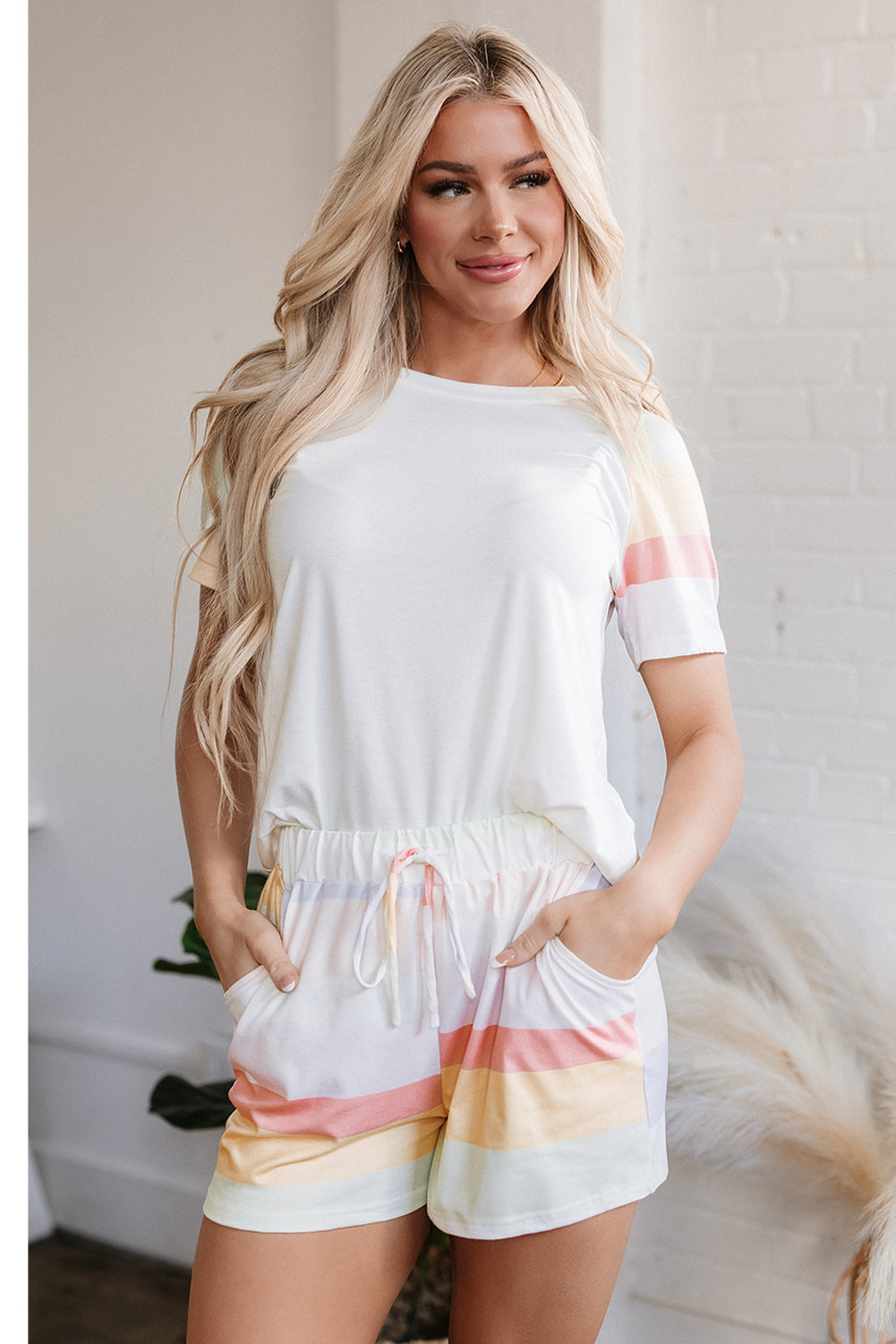 Rainbow Striped T Shirt and Shorts Set