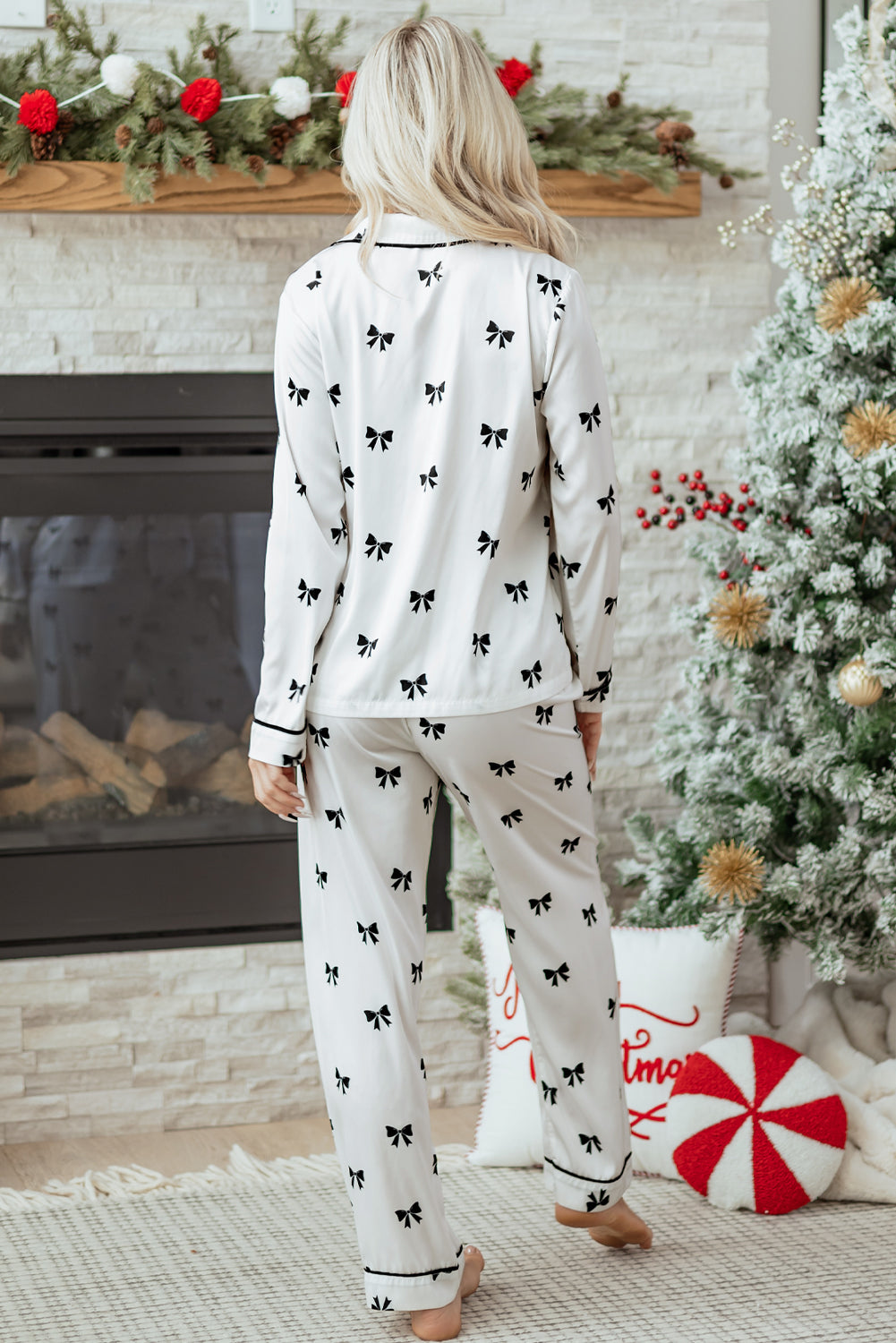 Bows Print Two Piece Sleepwear