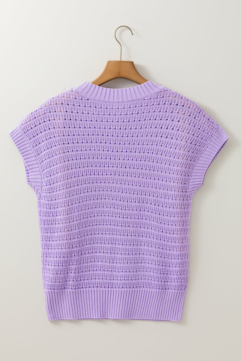 Pointelle knit Ribbed Trim Short Sleeve Sweater