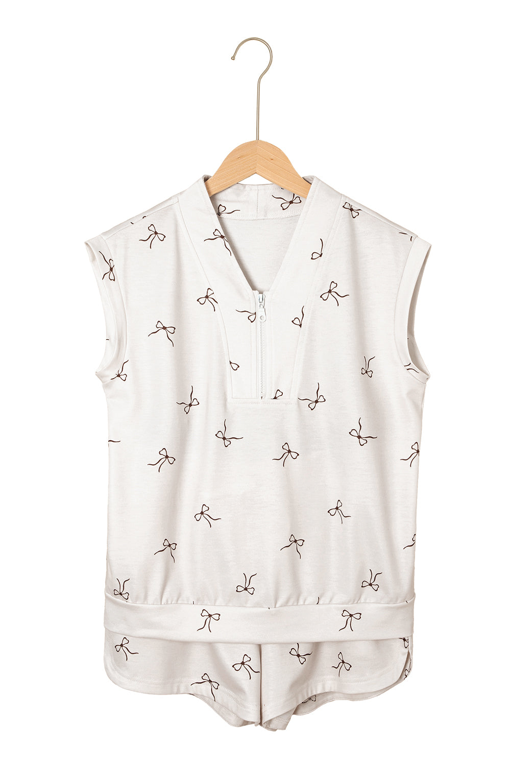 Bow Print Half Zip Tank and Shorts 2pcs Set