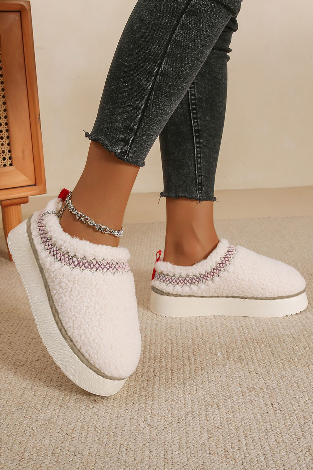 Embroidered Sherpa Plush Thick Sole Snow Boots