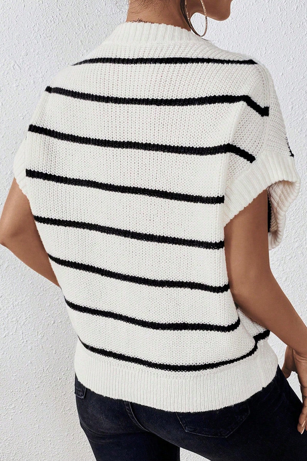 Stripe Round Neck Batwing Sleeve Sweater