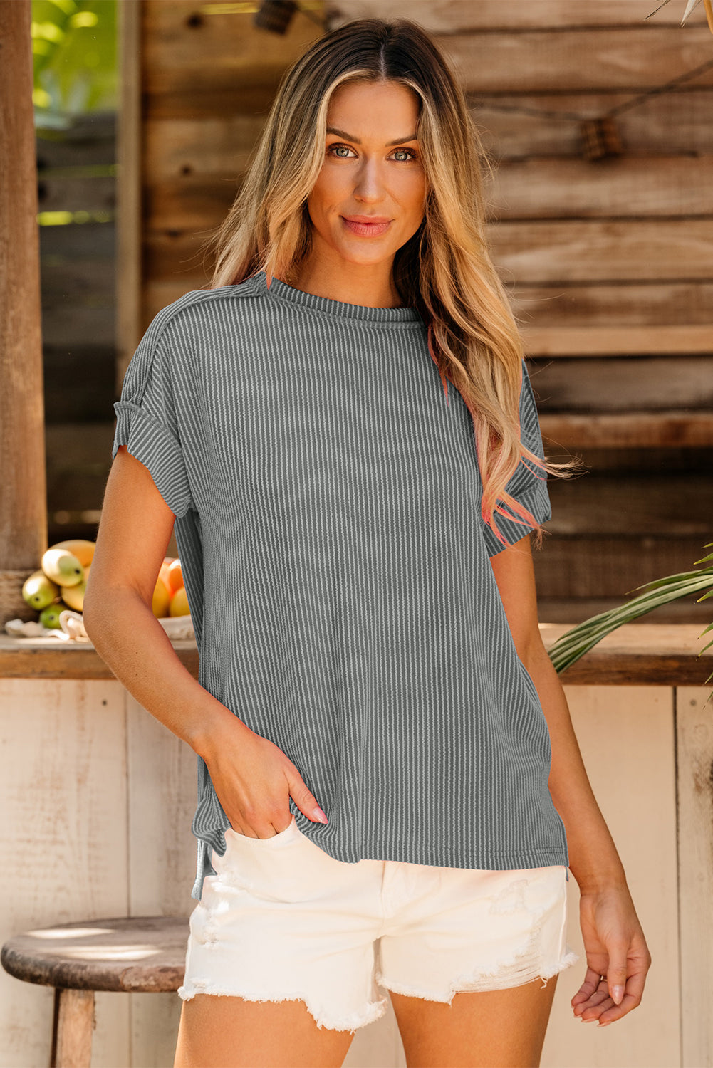 Textured Knit Exposed Stitching T-shirt