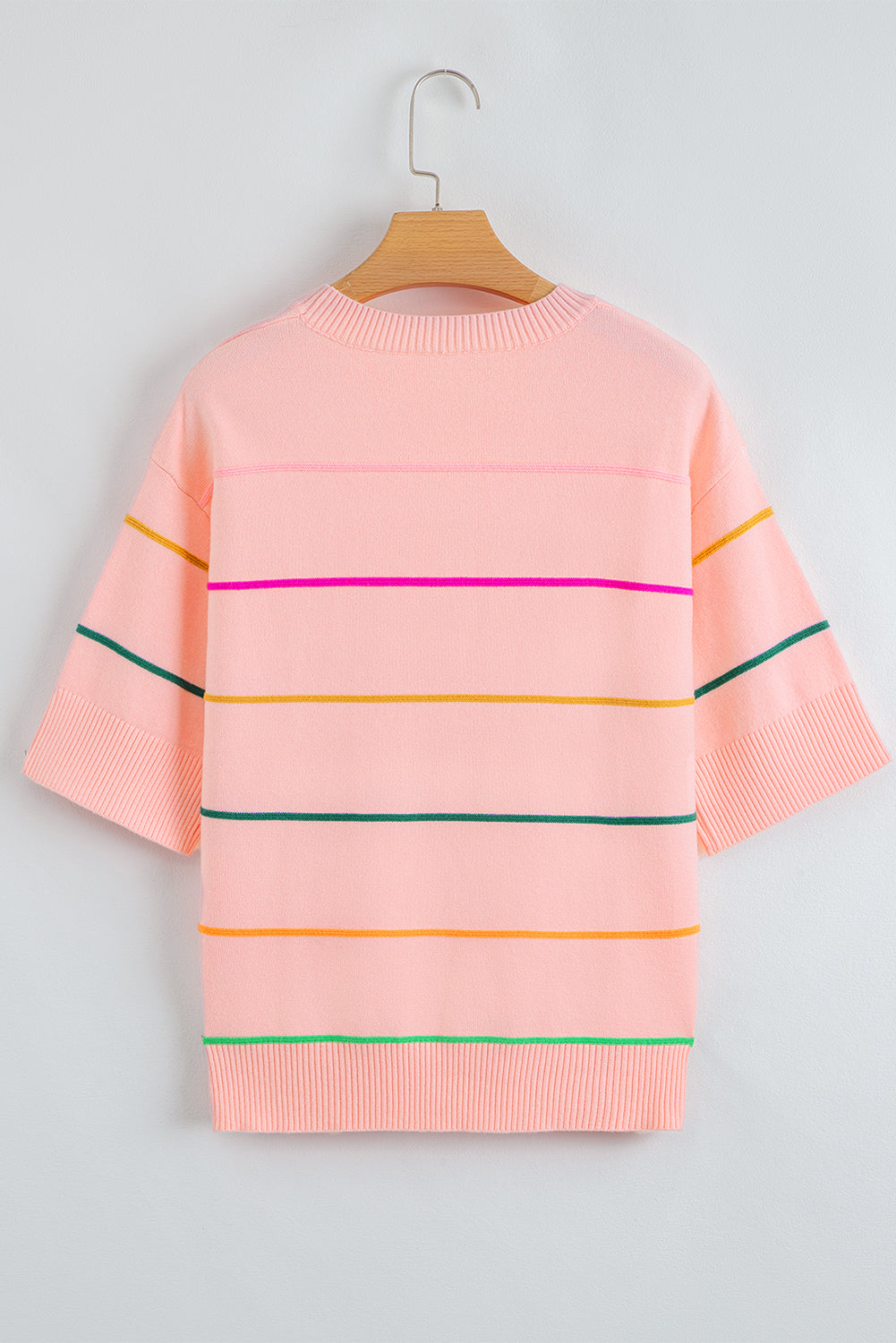 Colorblock Striped Half Sleeve Drop Shoulder Sweater