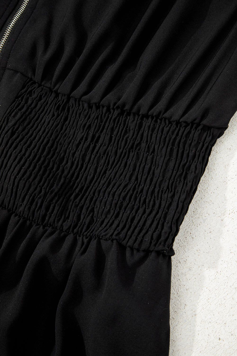 Sleeveless Zipped Front V Neck Shirred Waist Maxi Dress