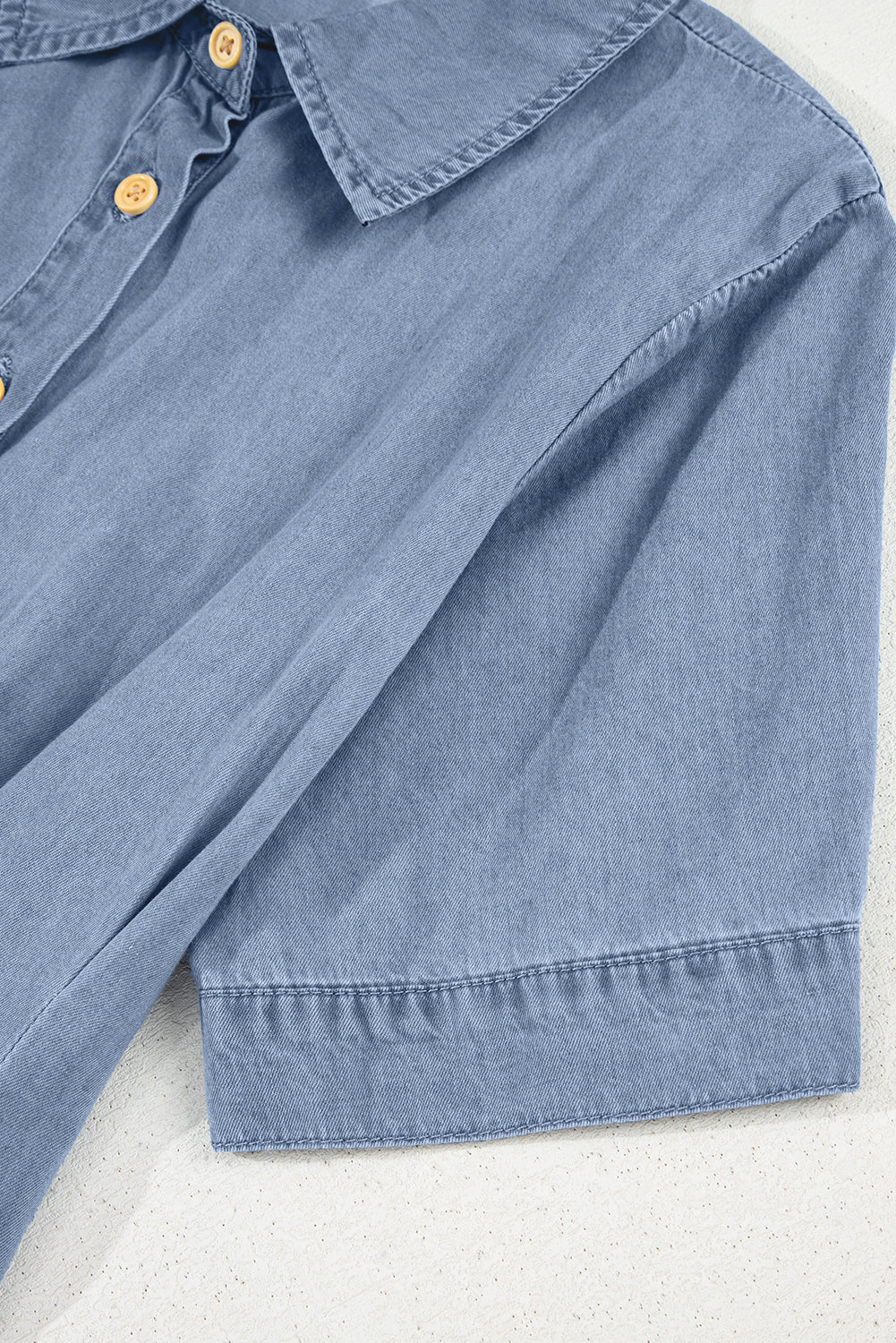 Denim Pleated Slim Waist Short Sleeve Shirt Dress