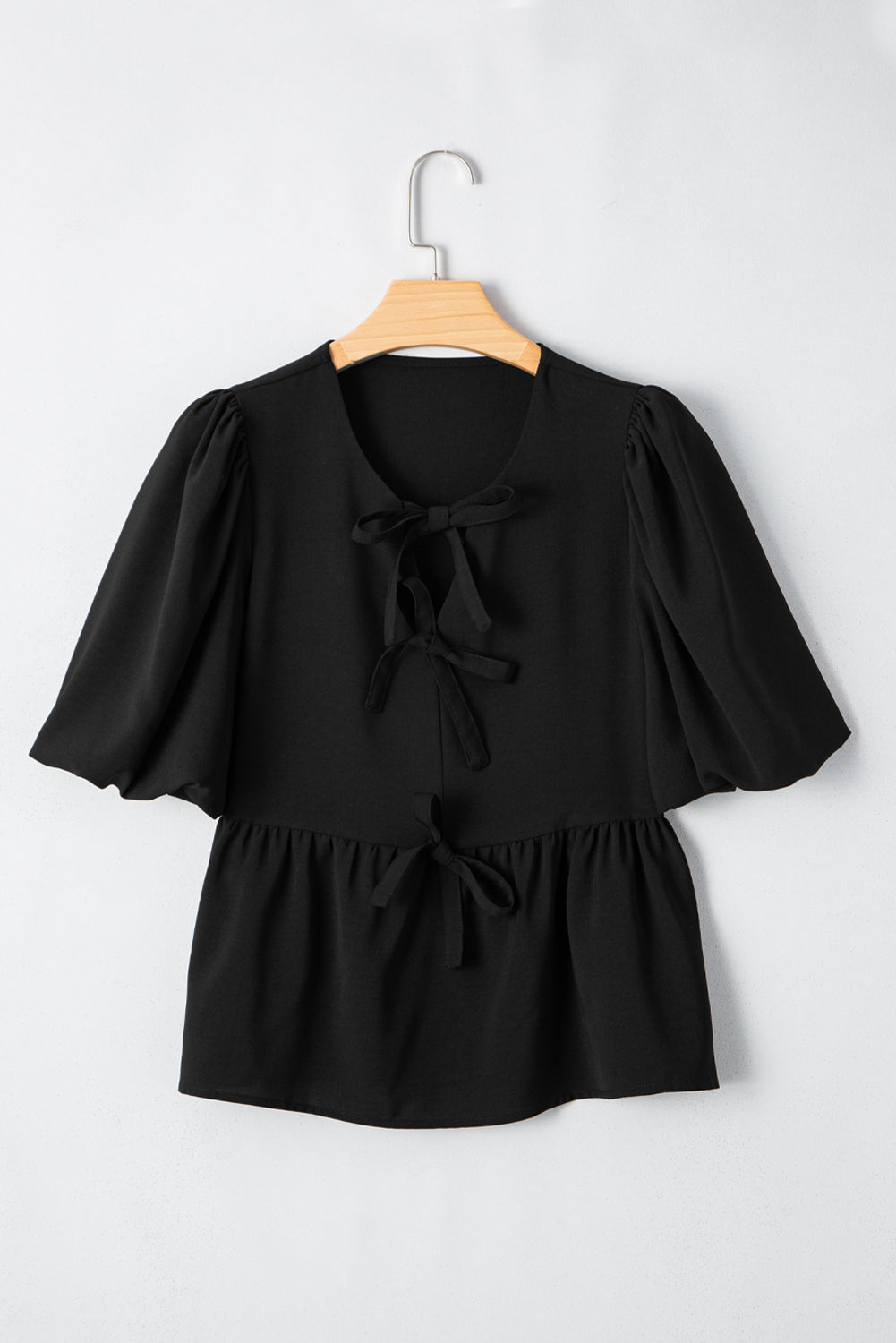 Puff Sleeve Bowknot Front Peplum Blouse