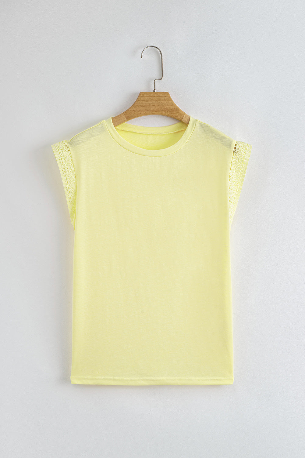 Lace Patchwork Cap Sleeve Round Neck T Shirt