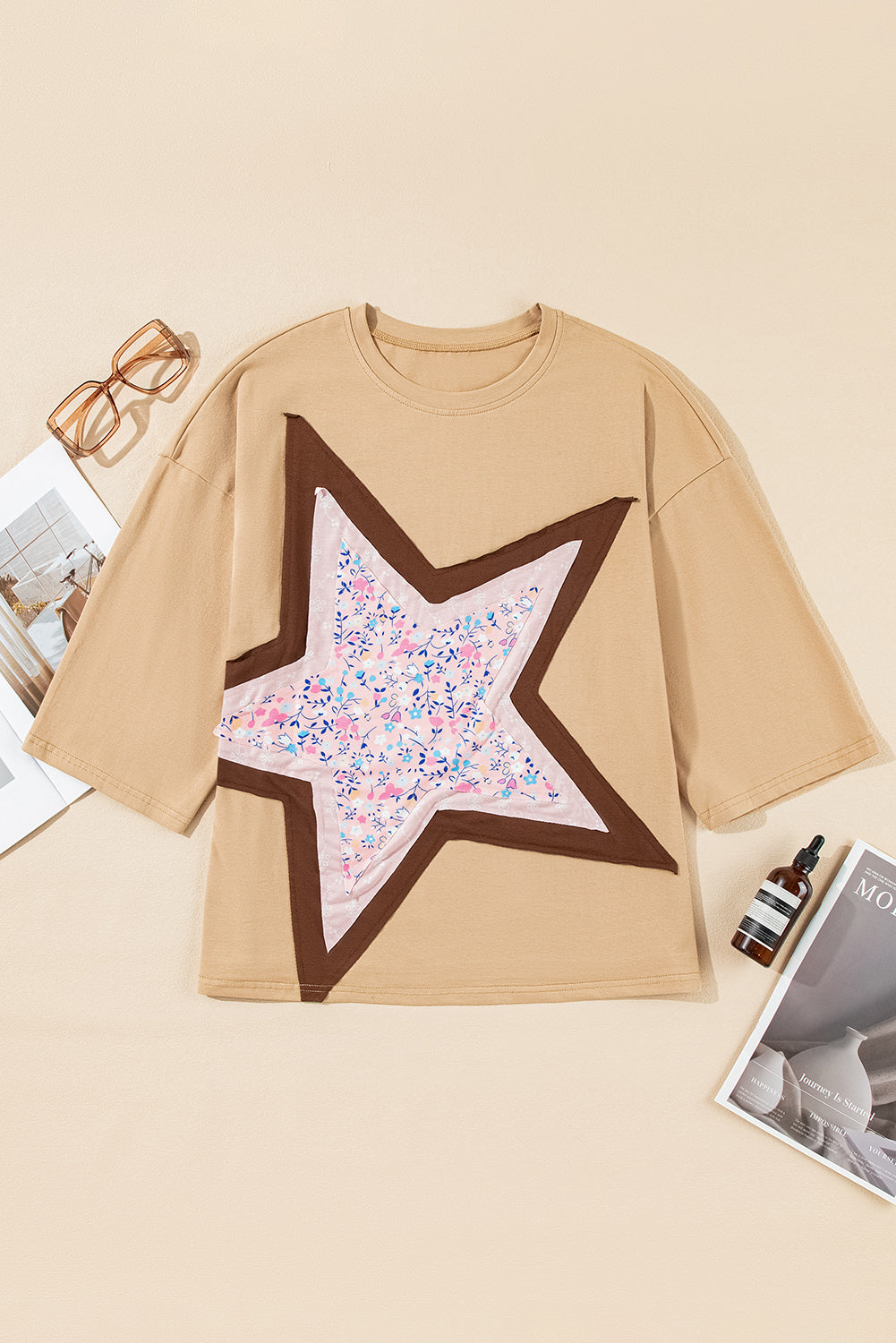 Floral Star Patchwork 3/4 Long Sleeve Top