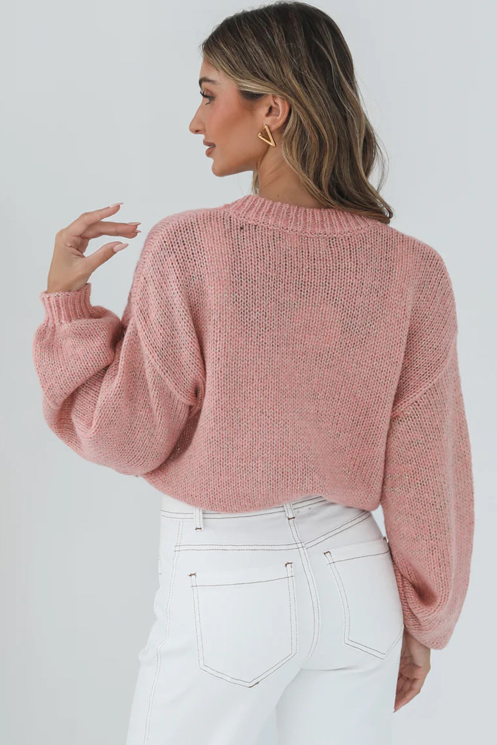 Big Flower Accent Bubble Sleeve Drop Shoulder Sweater