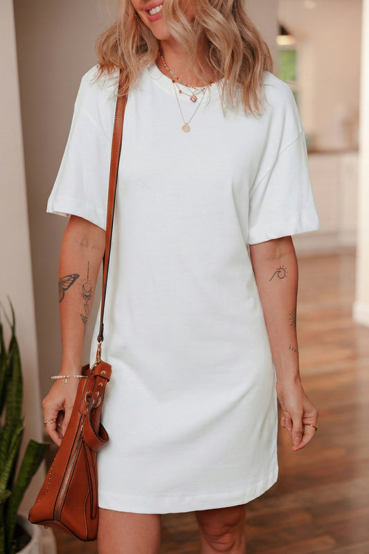 Drop Shoulder Crew Neck Shift T Shirt Dress
