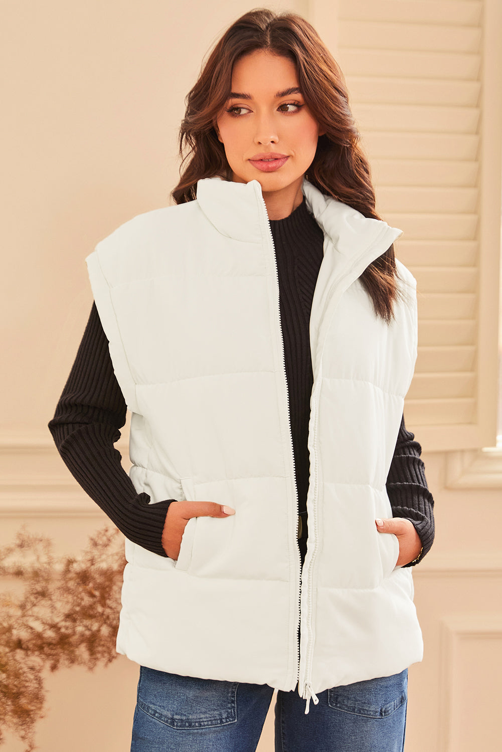 Zipper Stand Neck Oversized Puffer Vest