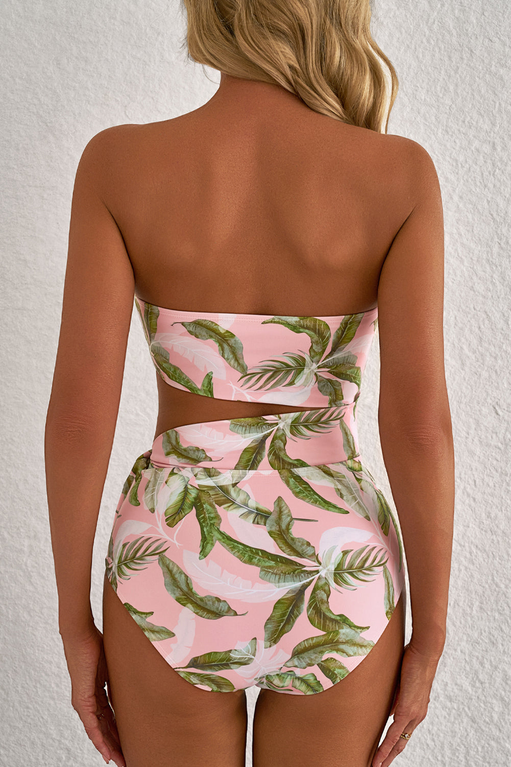 Tropical Asymmetric Cut out Halter Backless One Piece Swimwear