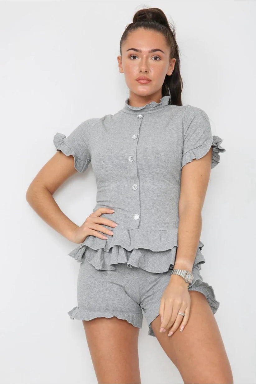 Diamond Frilled Edge Short Co-Ord Set