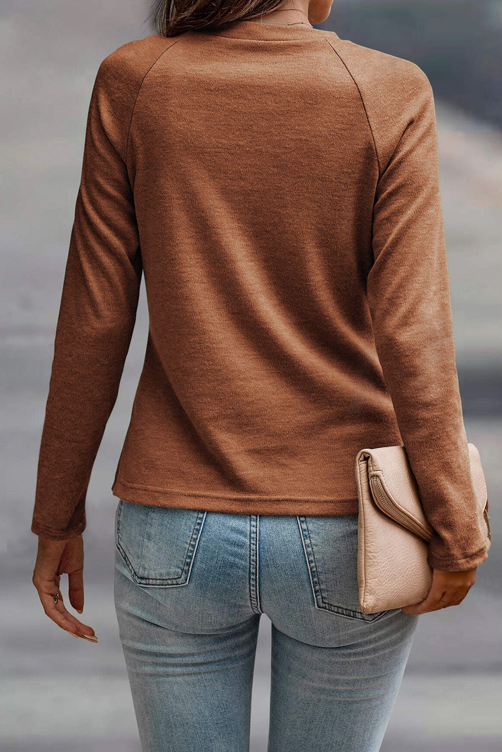 Solid Color Seam Detail Raglan Long Sleeve Top