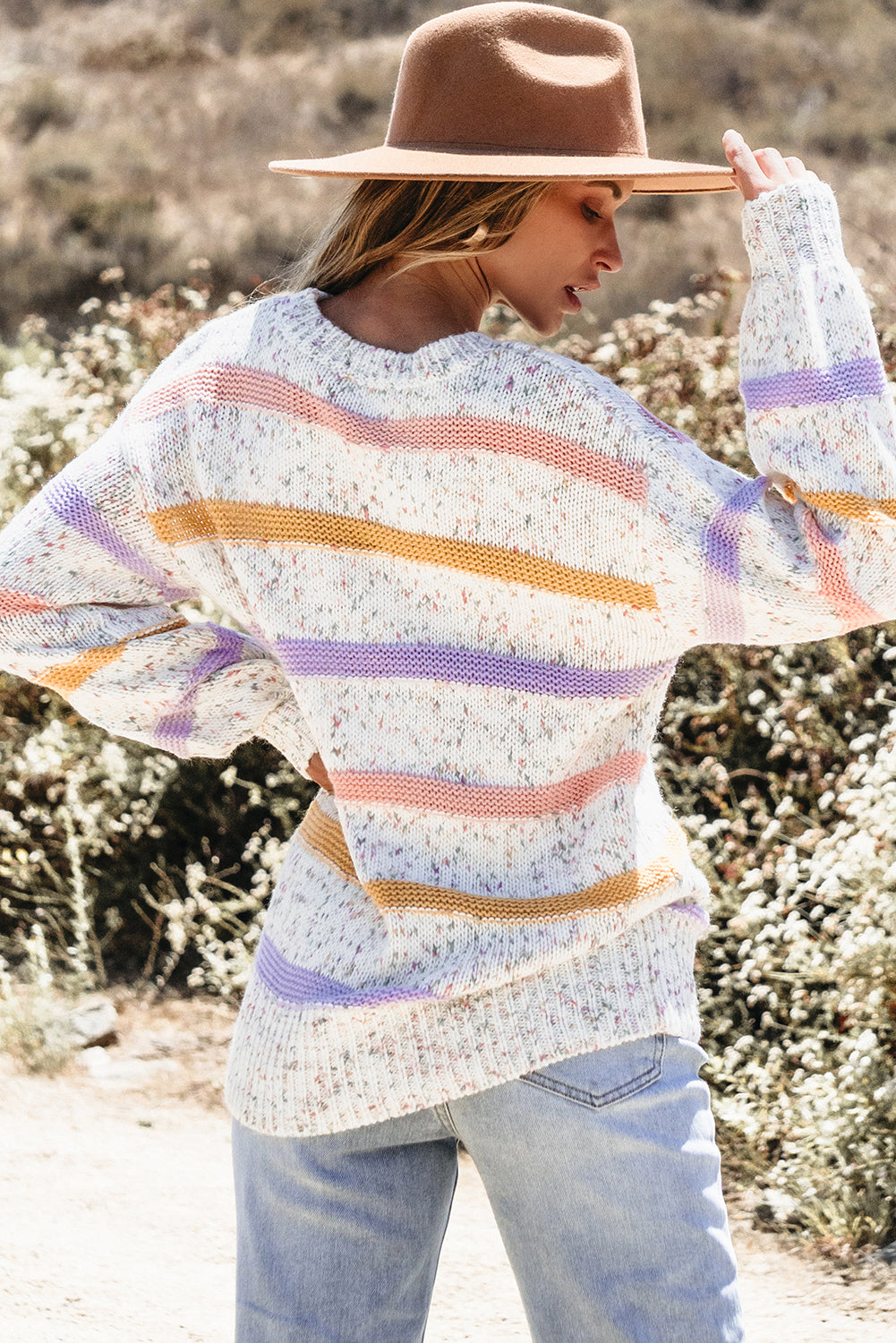 Colorblock Confetti Stripe Lantern Sleeve Sweater