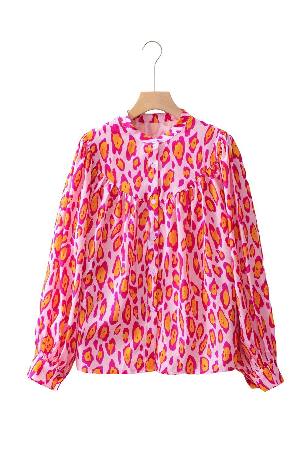 Oversized Leopard Print Balloon Sleeve Casual Shirt