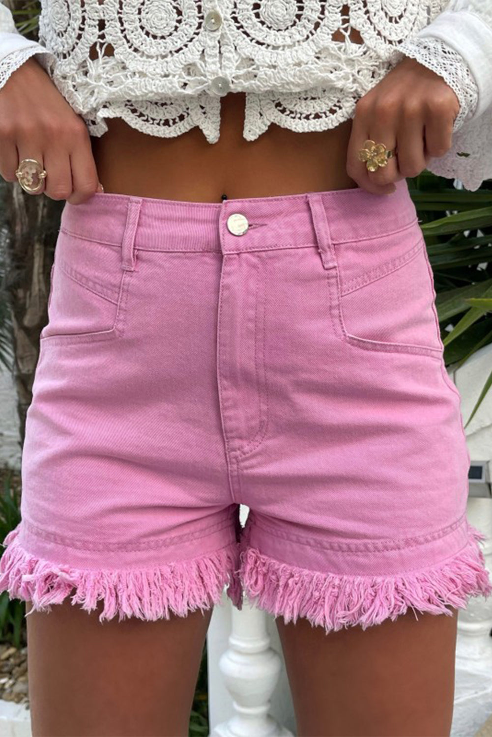 Frayed Edge Mid Rise Denim Shorts