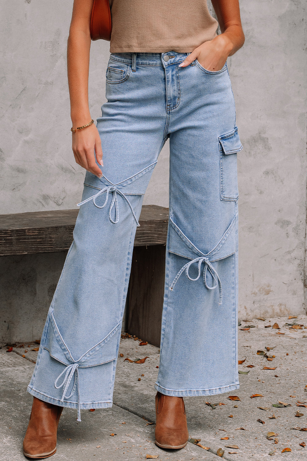 Bowknot Decor Boyfriend Cargo Jeans