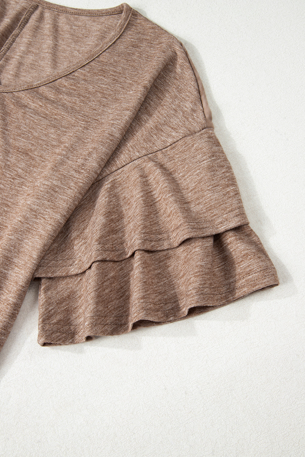 Solid Colour V-Neck Double Layer Sleeve Loose T-Shirt
