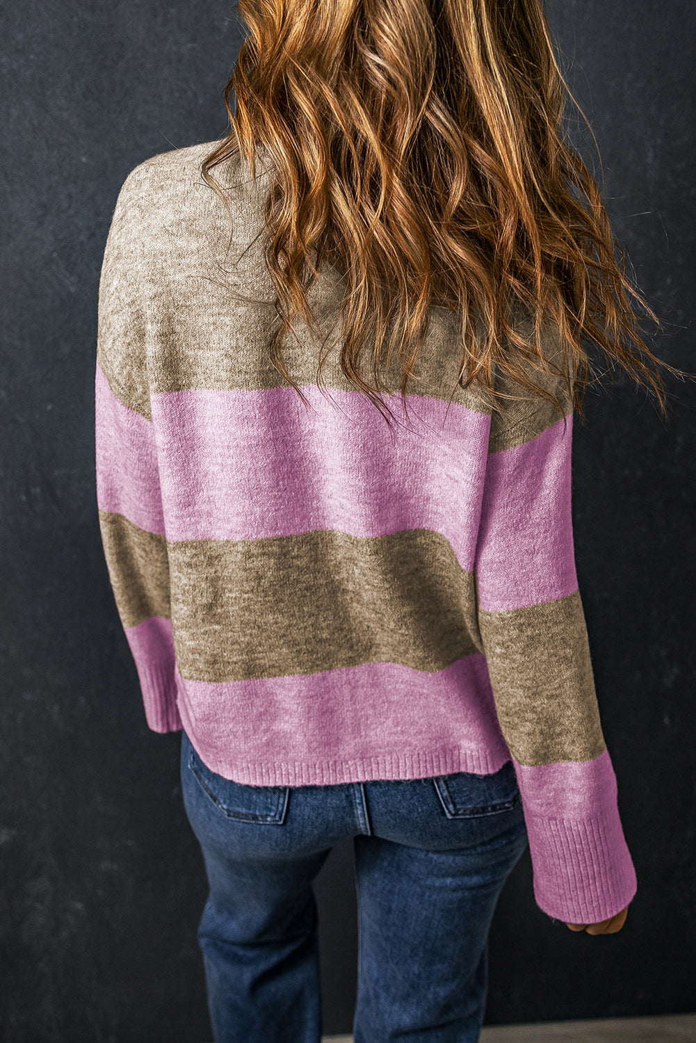 Stripe Crew Neck Wide Sleeve Colorblock Sweater