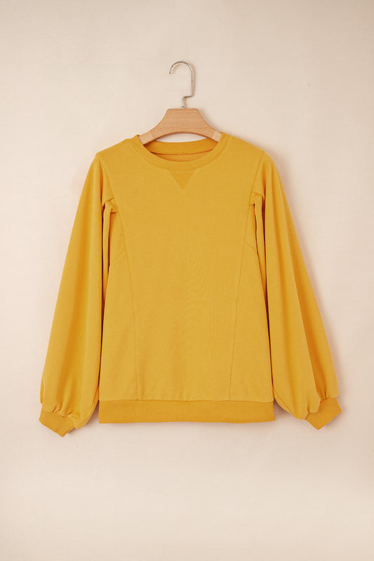 Pleated Balloon Sleeve Pullover Solid Sweatshirt
