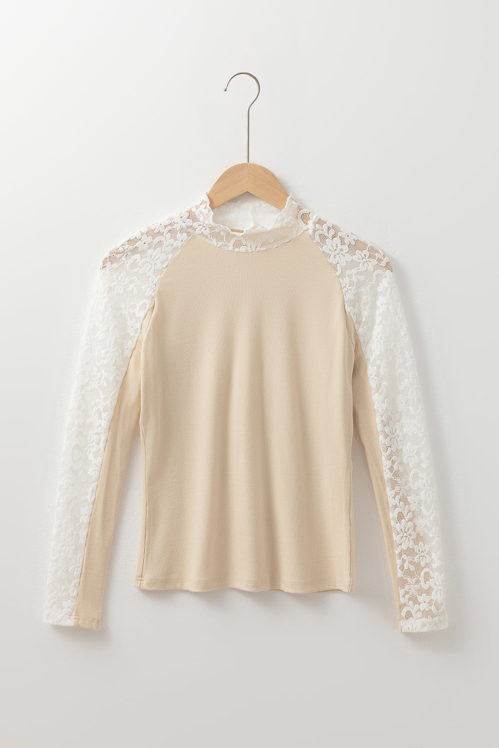 Floral Lace Patchwork Long Sleeve High Neck Slim Top