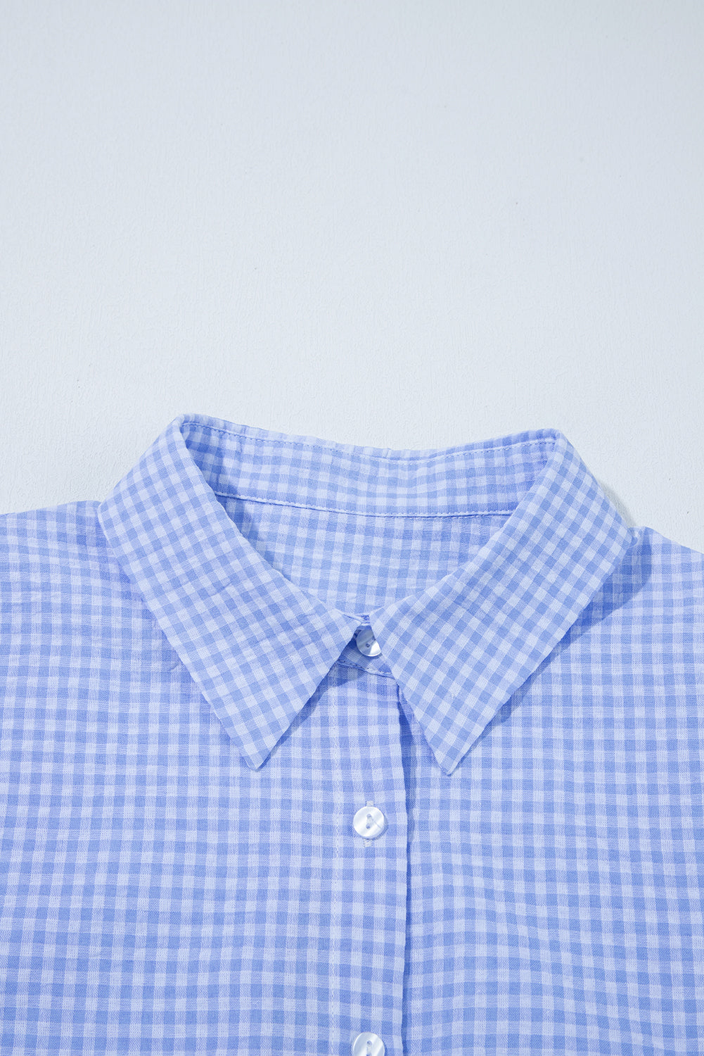 Gingham Short Puff Sleeve Button Up Shirt
