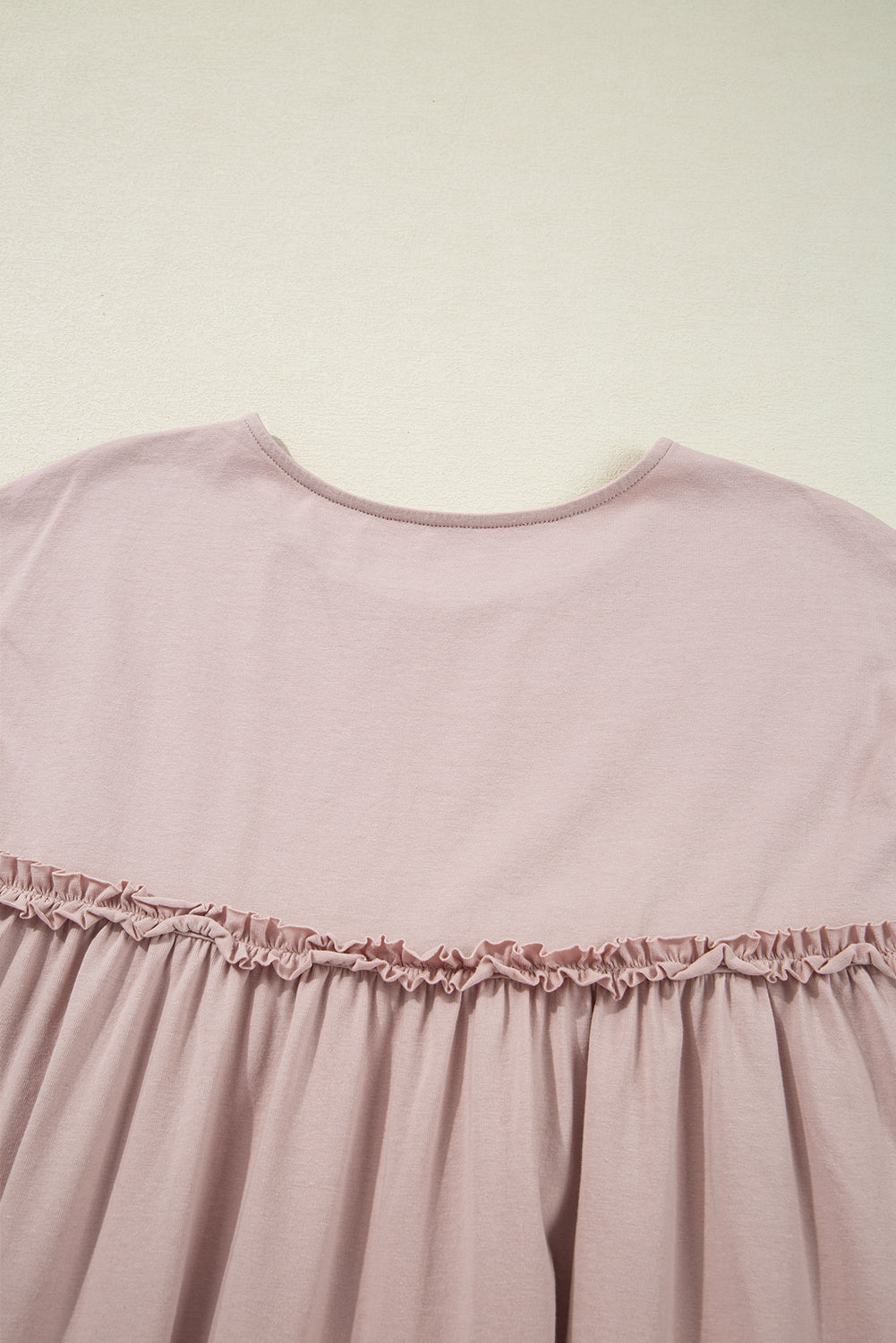 Frilled Trim Crew Neck Loose Fit Mini Dress