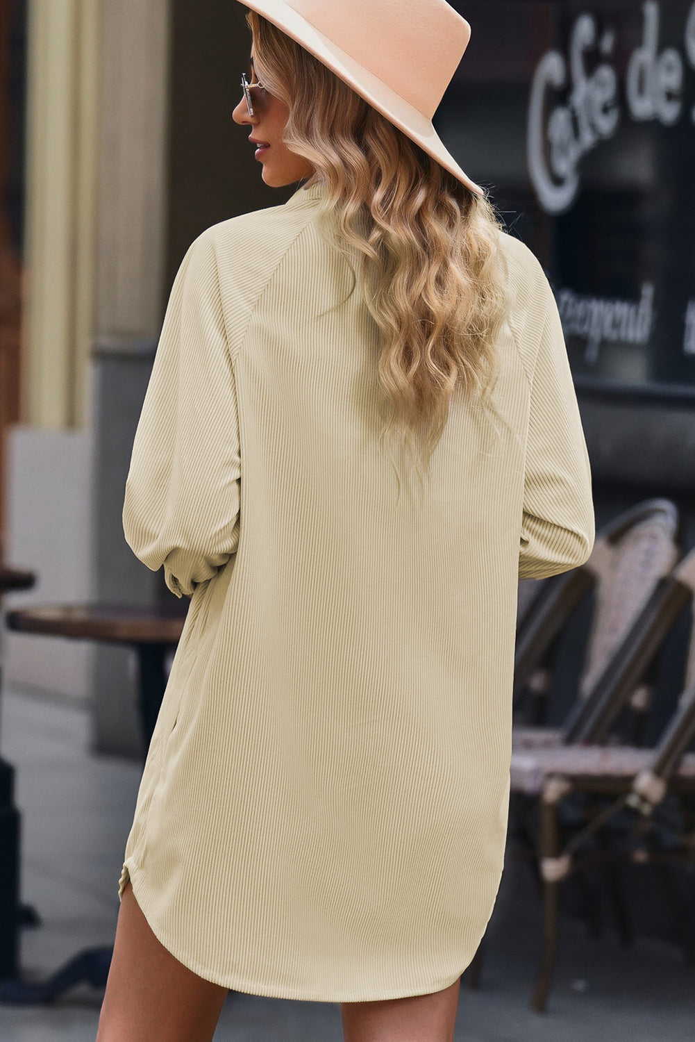 Corduroy Shirt Style Full Button Long Sleeve Shift Mini Dress