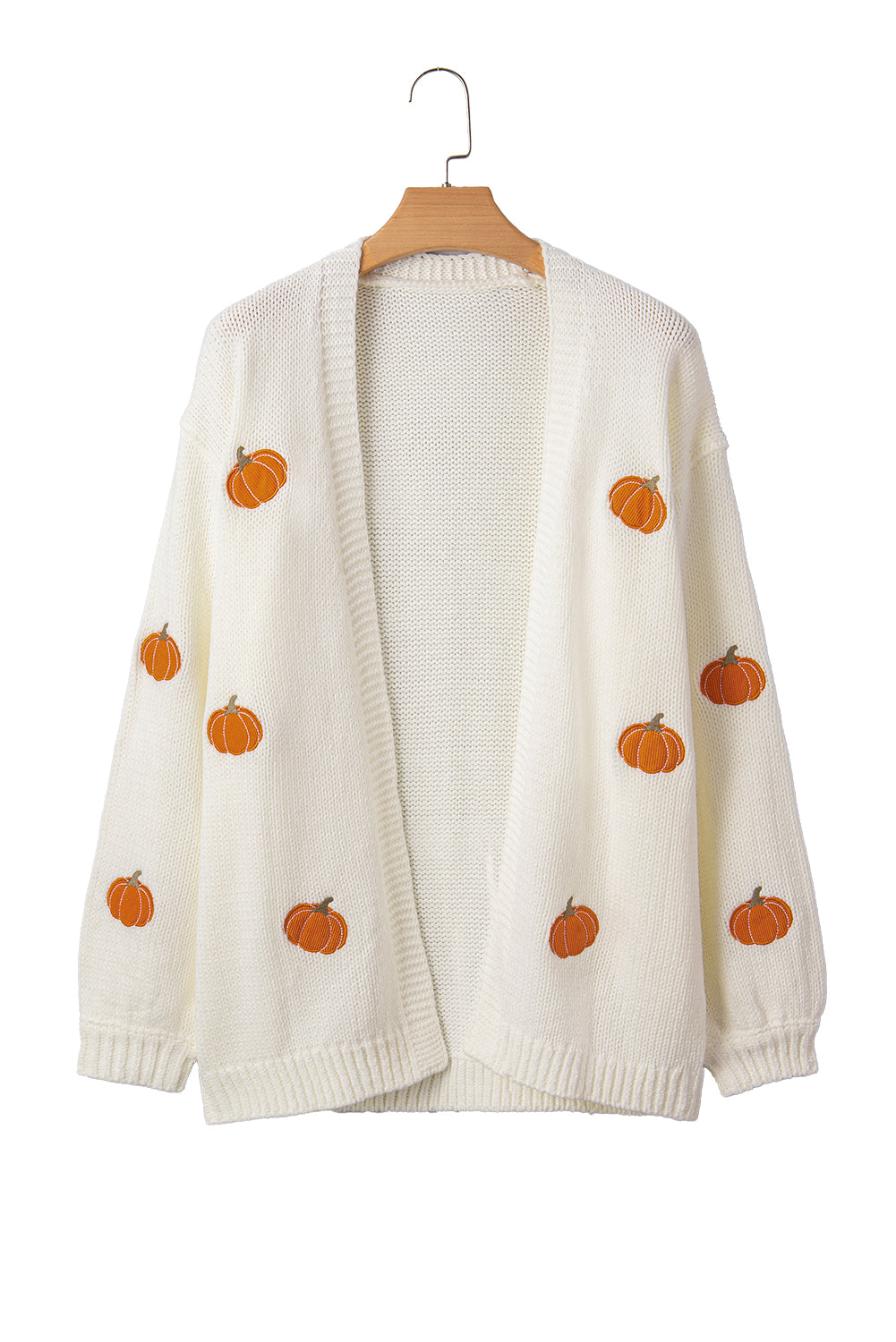 Pumpkin Print Open Front Drop Shoulder Midi Cardigan