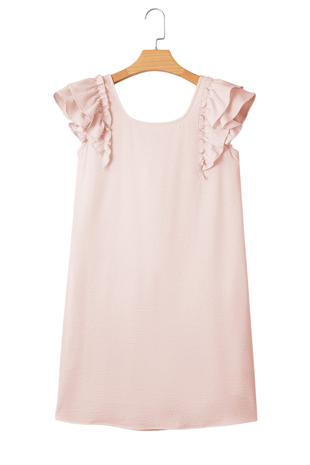 Textured Flutter Sleeve Square Neck Bow Back Mini Dress