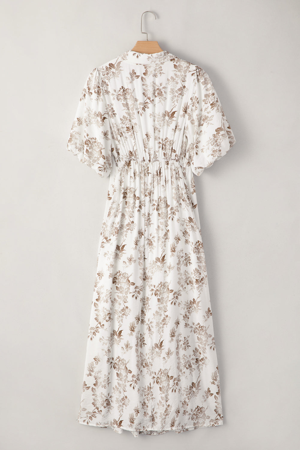 Floral Puff Sleeve V Neck Buttoned Front Maxi Dress