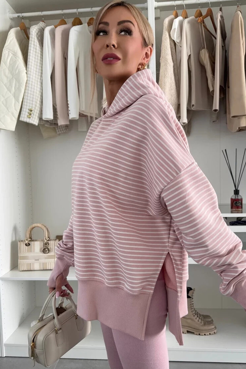 Thumbhole Side Slits Drop Shoulder Loose Fit Hoodie