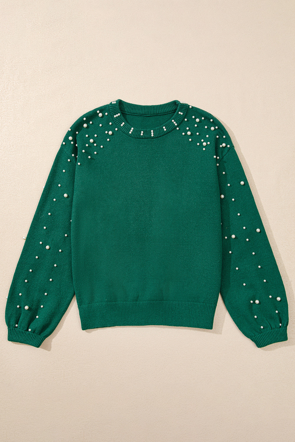 Pearled Drop Shoulder Round Neck Sweater