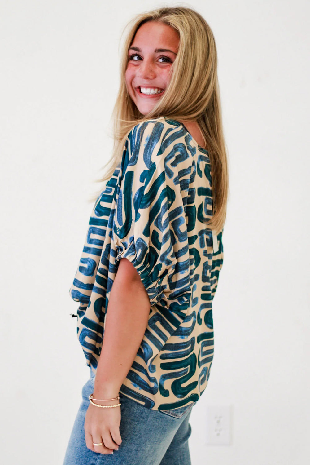 Abstract Print Short Sleeve Loose Top