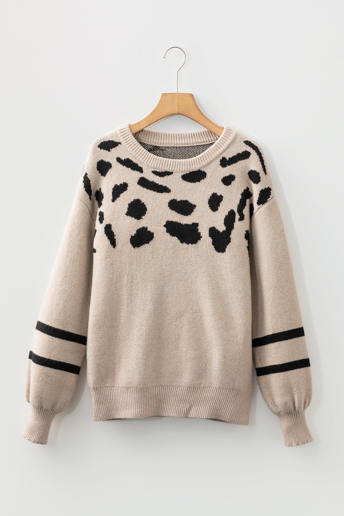 Leopard Striped Detail Drop Shoulder Sweater