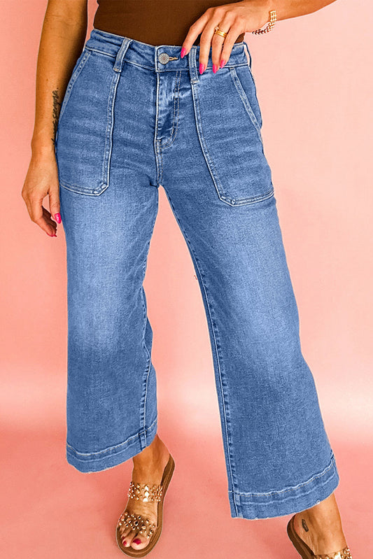 Cropped High Rise Wide Leg Jeans