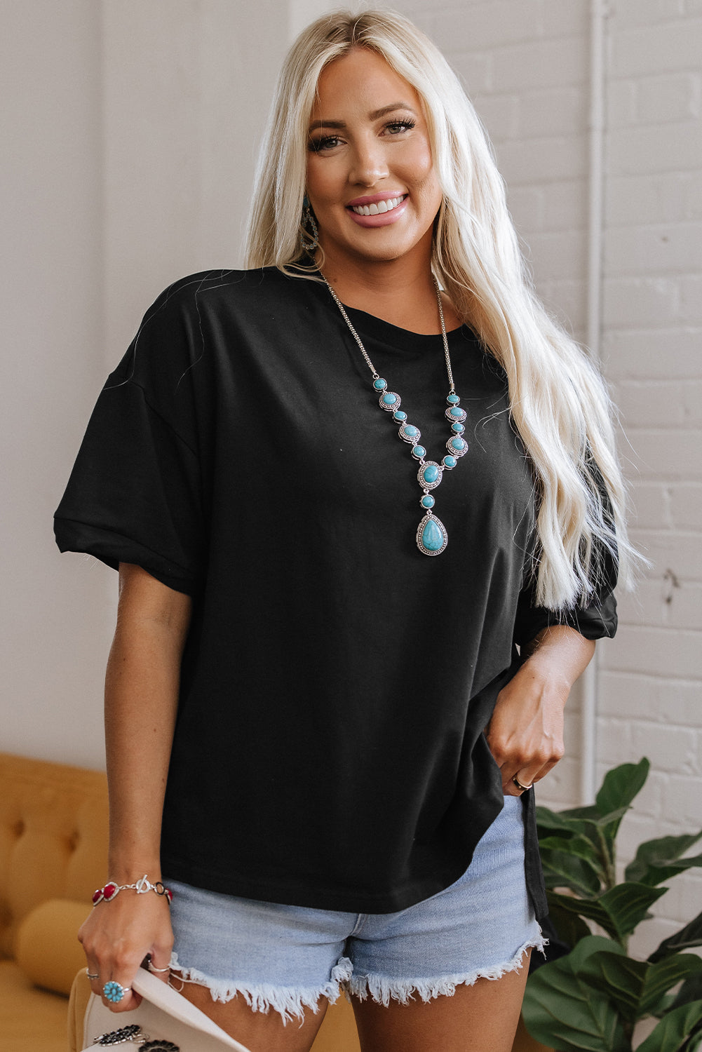 Loose Half Sleeve Hi Low Hem T Shirt