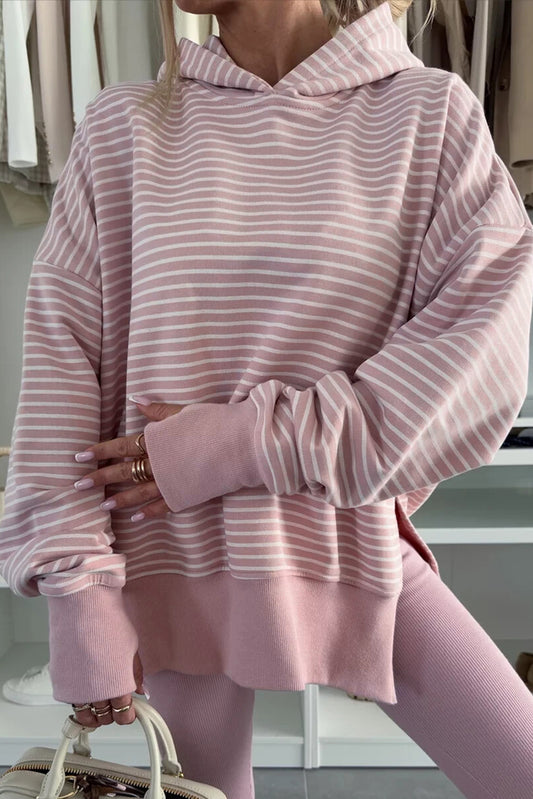 Thumbhole Side Slits Drop Shoulder Loose Fit Hoodie