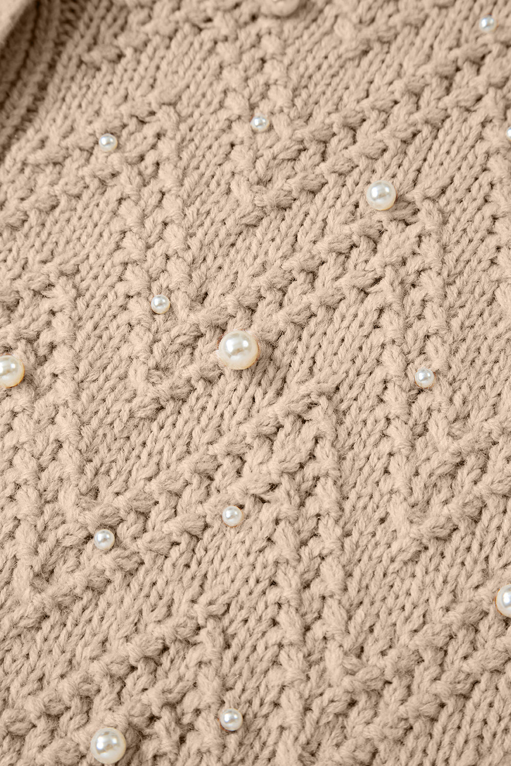 Pearl Embellished Button Front V Neck Sweater Cardigan
