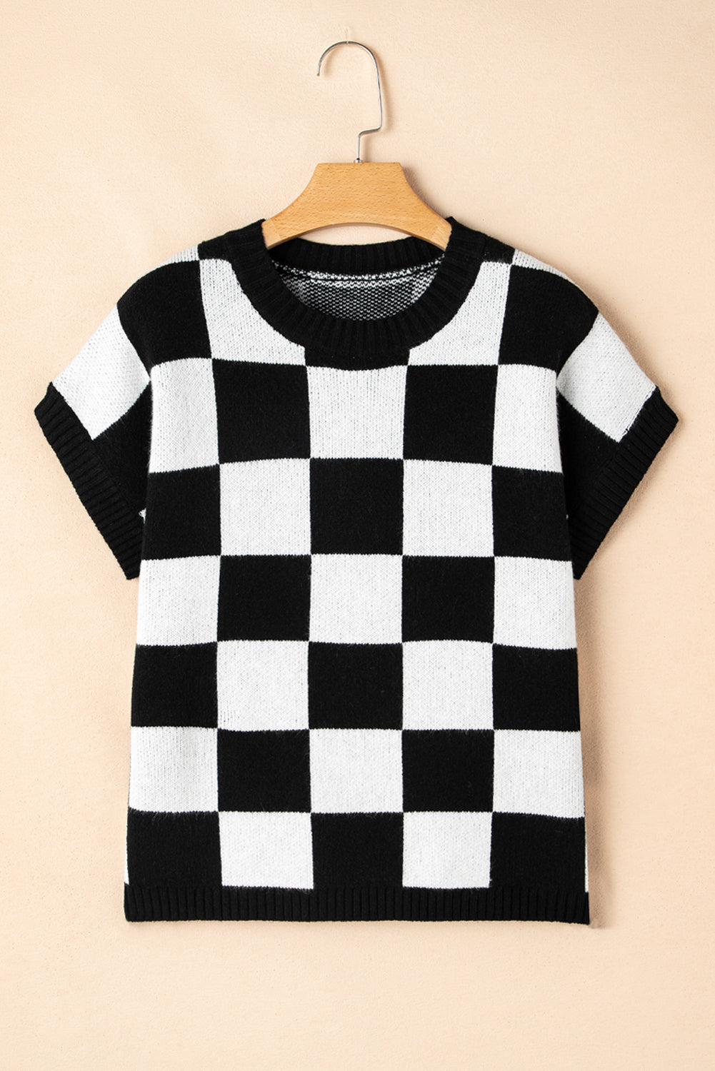 Colorblock Plaid Pattern Ribbed Trim Sweater Tank Top