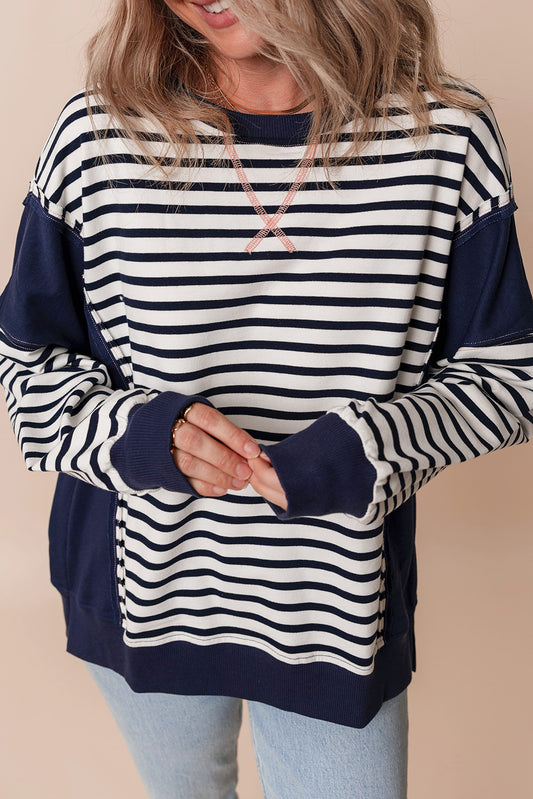 Color Block Exposed Seam Loose Fit Sweatshirt