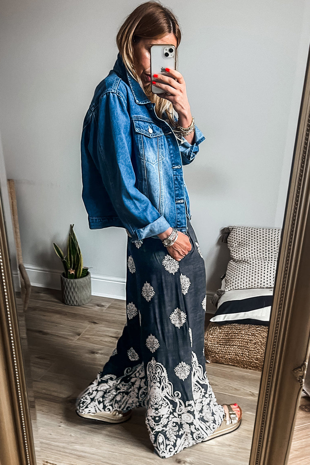 Plus Size Geometric Ethnic Print Drawstring Wide Leg Pants