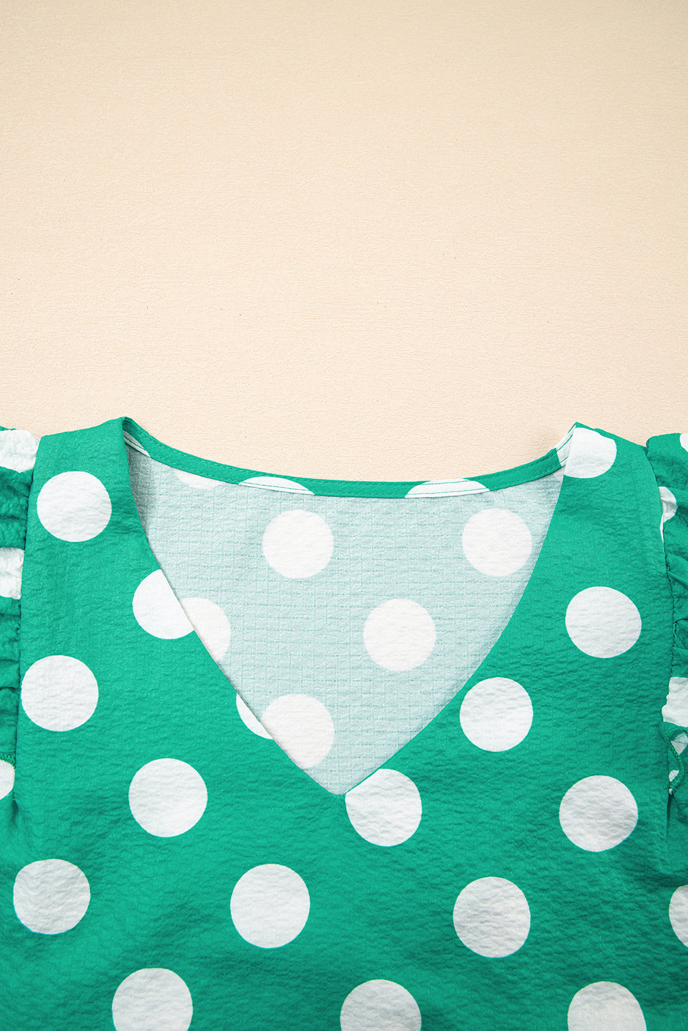 Polka Dot Print Ruffled Sleeve V Neck Blouse