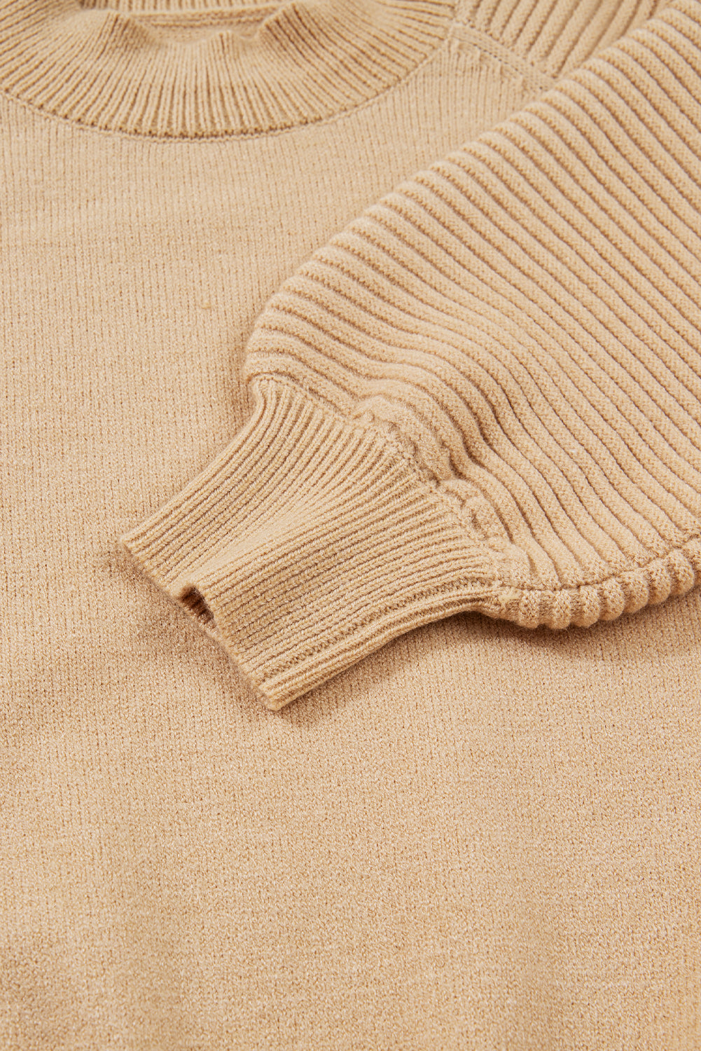 High Neck Puff Sleeve Sweater Pleated Mini Skirt 2pcs Knitted Outfit