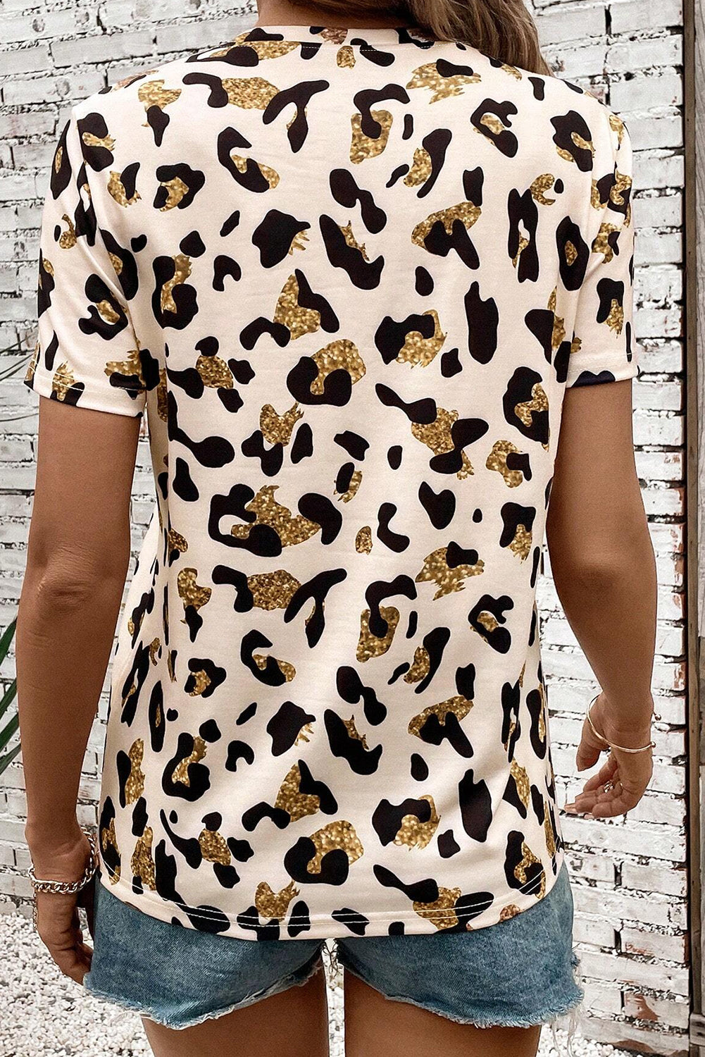 Leopard Print Round Neck Casual T Shirt